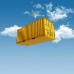 High quality 3D render shipping container during transport